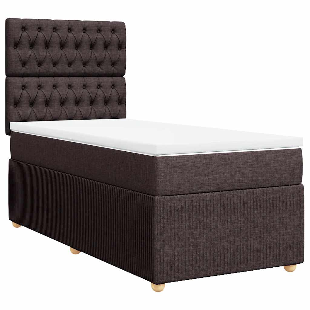 vidaXL Κρεβάτι Boxspring με Στρώμα Σκούρο Καφέ 90x200 εκ. Υφασμάτινο