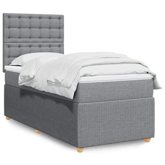 vidaXL Κρεβάτι Boxspring με Στρώμα Ανοιχτό Γκρι 90x200 εκ. Υφασμάτινο