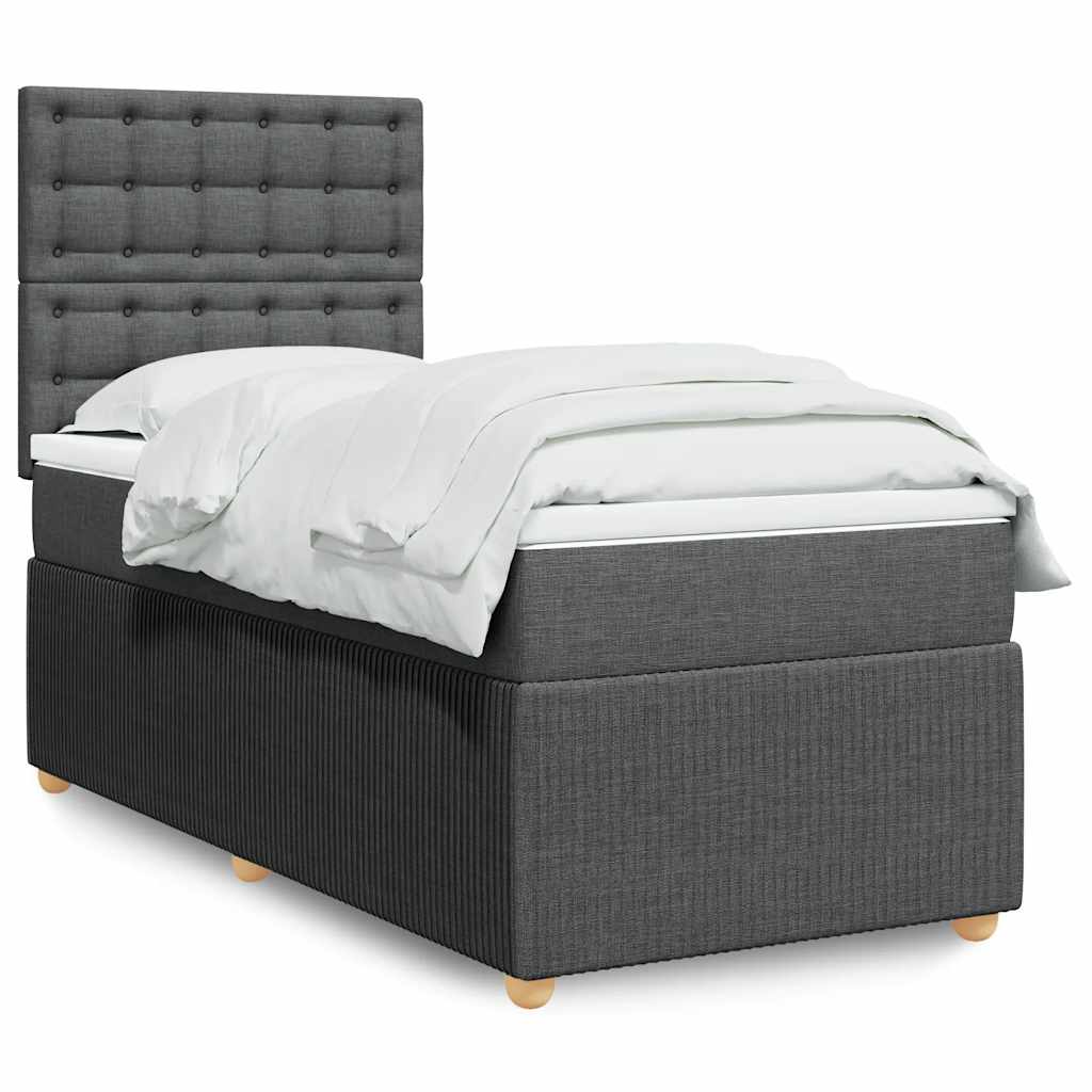 vidaXL Κρεβάτι Boxspring με Στρώμα Σκούρο Γκρι 90x200 εκ. Υφασμάτινο