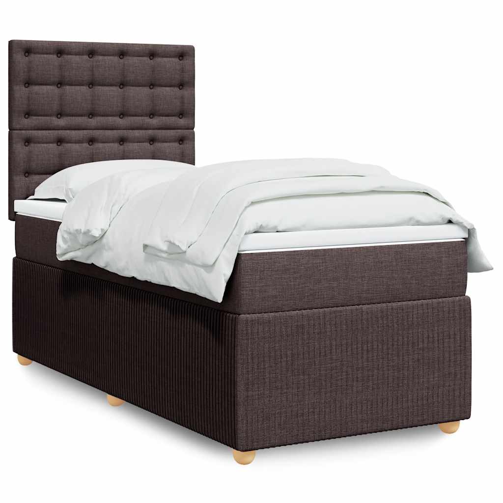 vidaXL Κρεβάτι Boxspring με Στρώμα Σκούρο Καφέ 90x200 εκ. Υφασμάτινο