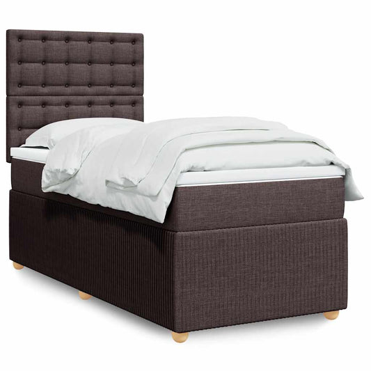 vidaXL Κρεβάτι Boxspring με Στρώμα Σκούρο Καφέ 90x200 εκ. Υφασμάτινο
