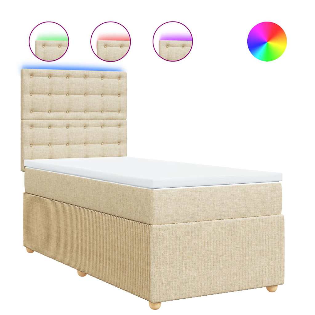 vidaXL Κρεβάτι Boxspring με Στρώμα Κρεμ 90x200 εκ.Υφασμάτινο