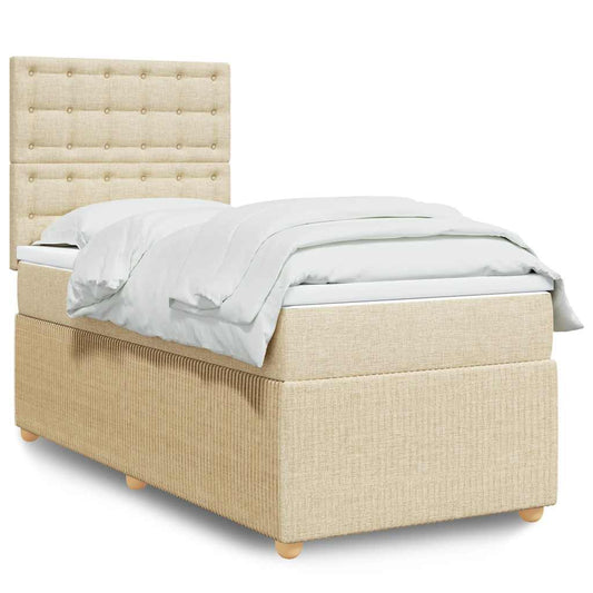 vidaXL Κρεβάτι Boxspring με Στρώμα Κρεμ 90x200 εκ.Υφασμάτινο