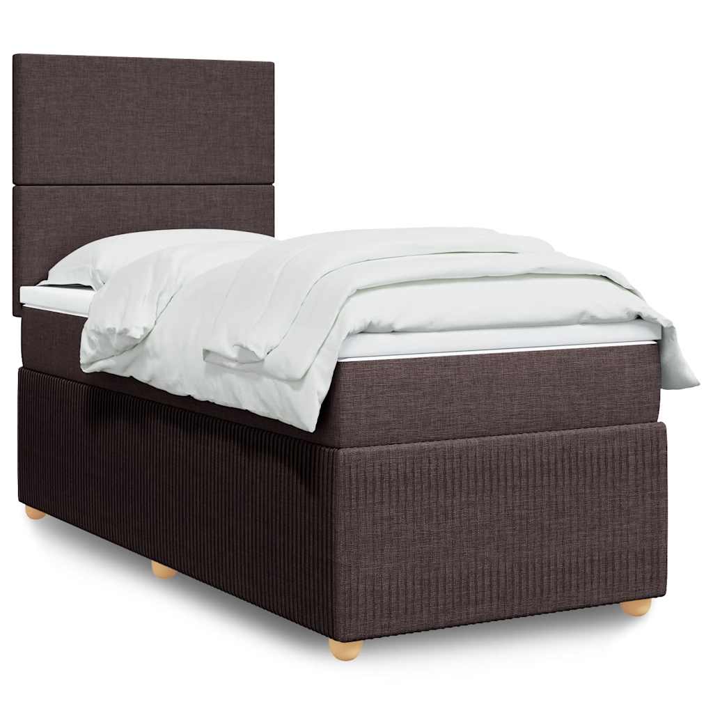 vidaXL Κρεβάτι Boxspring με Στρώμα Σκούρο Καφέ 100x200 εκ. Υφασμάτινο