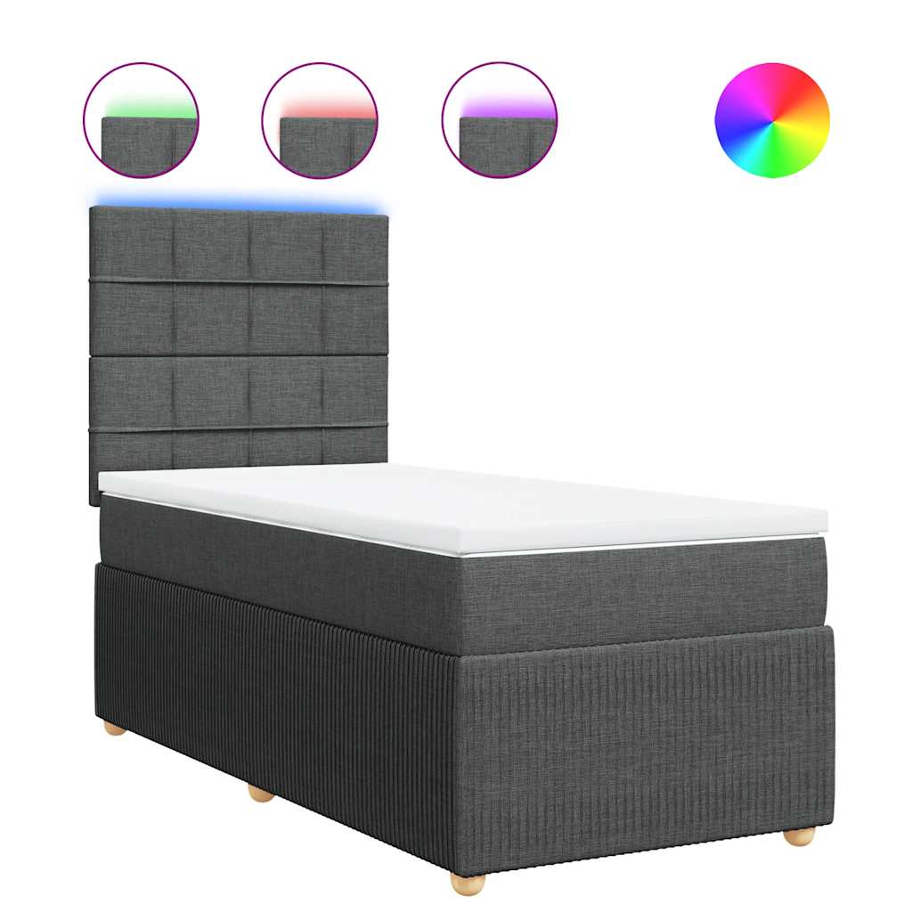 vidaXL Κρεβάτι Boxspring με Στρώμα Σκούρο Γκρι 100x200 εκ. Υφασμάτινο
