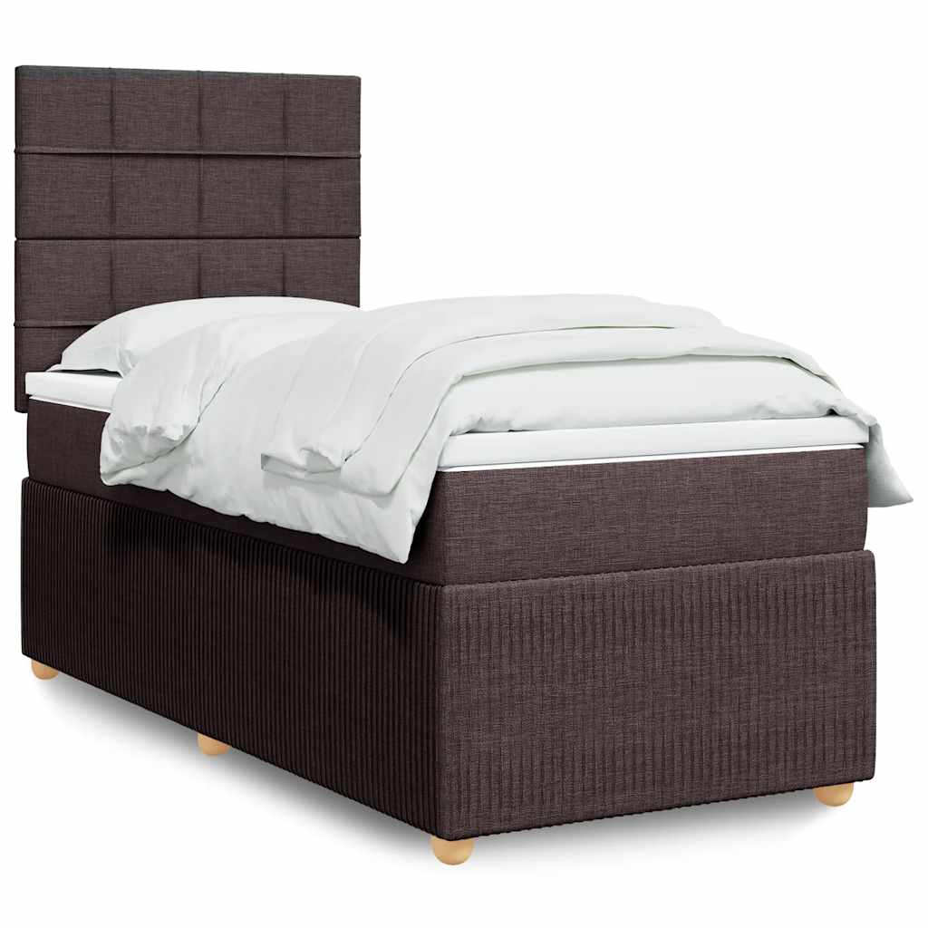 vidaXL Κρεβάτι Boxspring με Στρώμα Σκούρο Καφέ 100x200 εκ. Υφασμάτινο