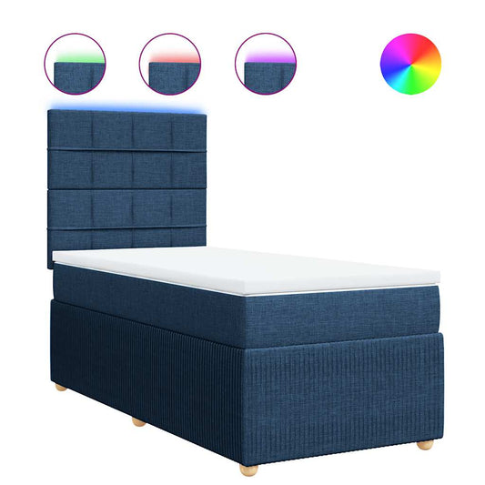 vidaXL Κρεβάτι Boxspring με Στρώμα Μπλε 100 x 200 εκ. Υφασμάτινο