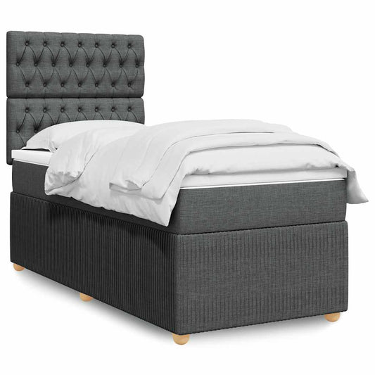 vidaXL Κρεβάτι Boxspring με Στρώμα Σκούρο Γκρι 100x200 εκ. Υφασμάτινο