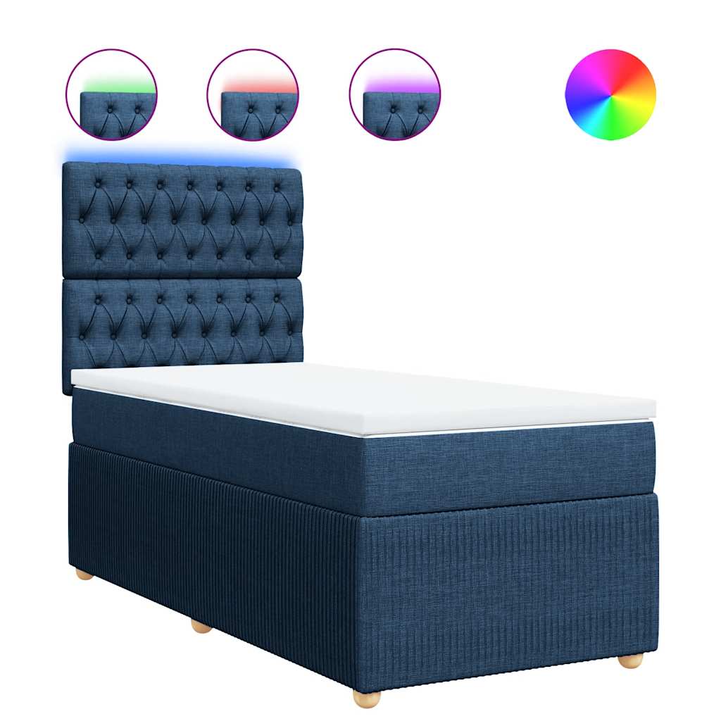 vidaXL Κρεβάτι Boxspring με Στρώμα Μπλε 100 x 200 εκ. Υφασμάτινο