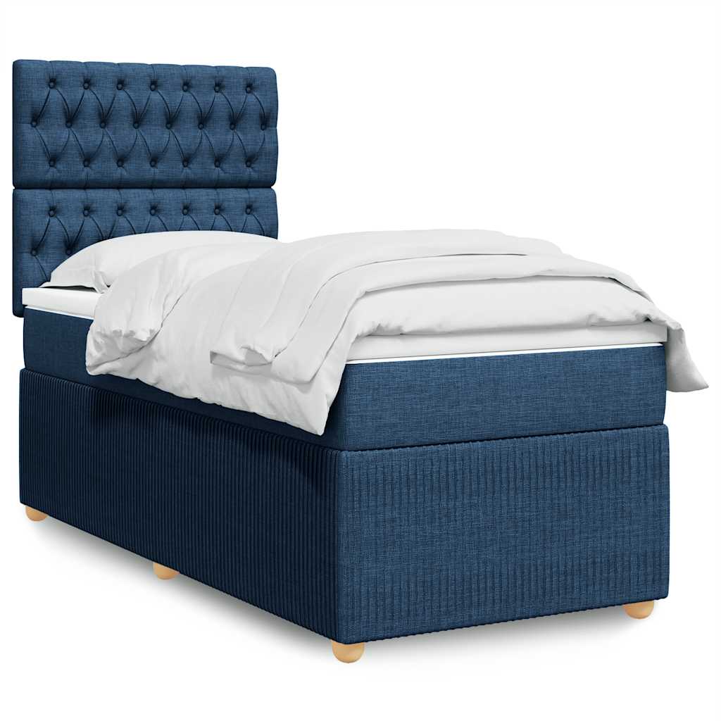 vidaXL Κρεβάτι Boxspring με Στρώμα Μπλε 100 x 200 εκ. Υφασμάτινο