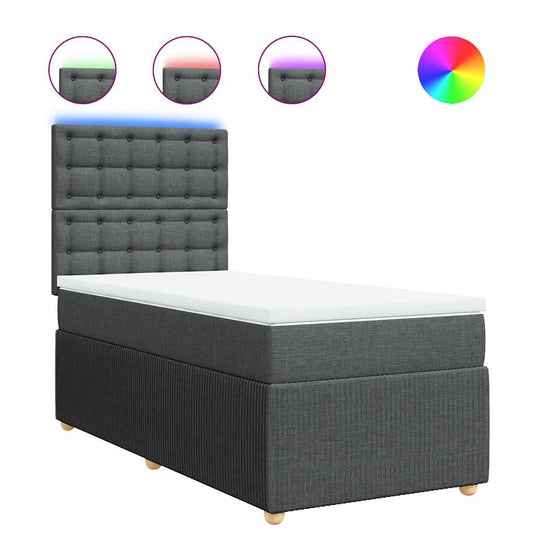 vidaXL Κρεβάτι Boxspring με Στρώμα Σκούρο Γκρι 100x200 εκ. Υφασμάτινο