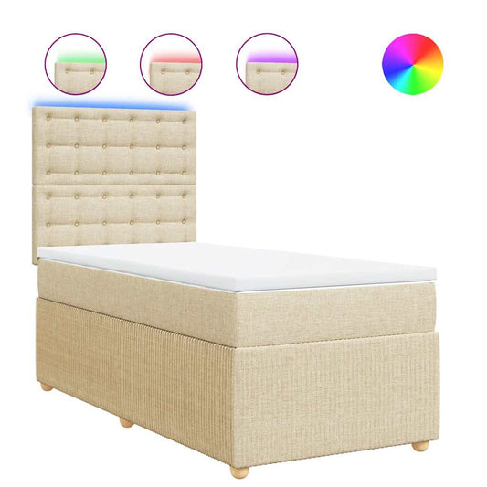 vidaXL Κρεβάτι Boxspring με Στρώμα Κρεμ 100 x 200 εκ. Υφασμάτινο