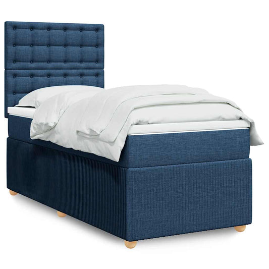 vidaXL Κρεβάτι Boxspring με Στρώμα Μπλε 100 x 200 εκ. Υφασμάτινο