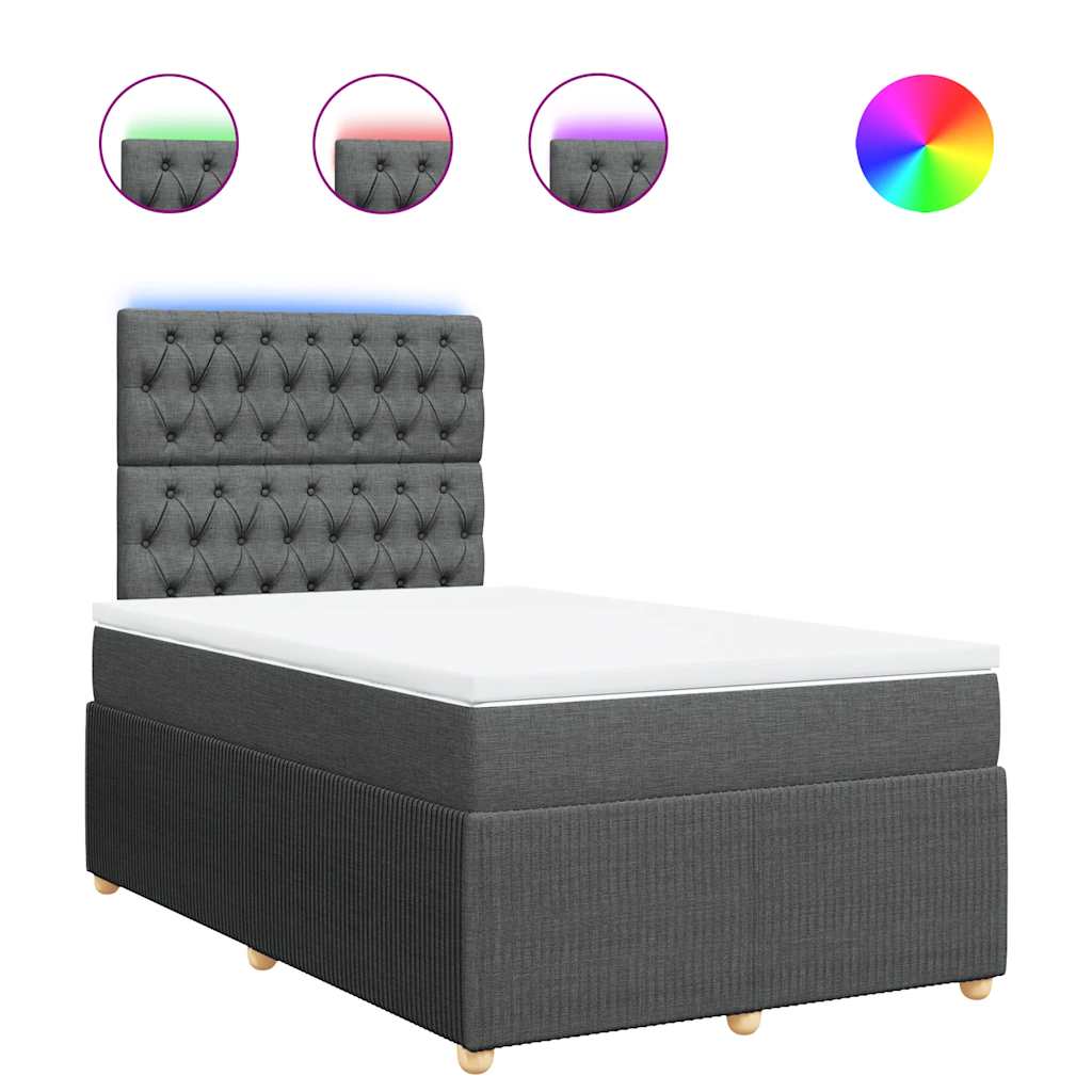 vidaXL Κρεβάτι Boxspring με Στρώμα Σκούρο Γκρι 120x190 εκ Υφασμάτινο