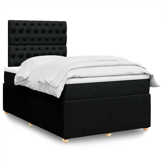 vidaXL Κρεβάτι Boxspring με Στρώμα Μαύρο 120x190 εκ. Υφασμάτινο