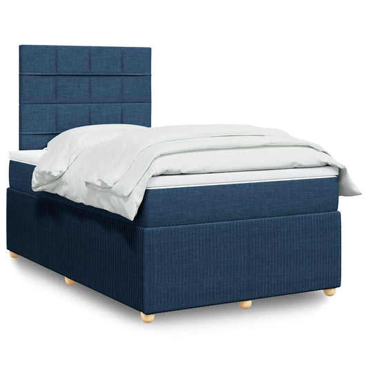vidaXL Κρεβάτι Boxspring με Στρώμα Μπλε 120x200 εκ. Υφασμάτινο