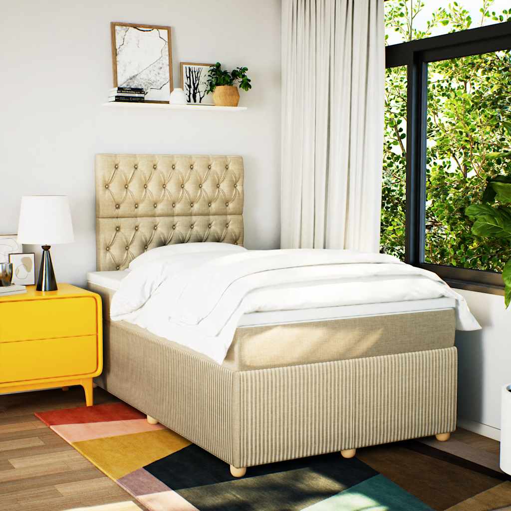 vidaXL Κρεβάτι Boxspring με Στρώμα Κρεμ 120x200 εκ. Υφασμάτινο