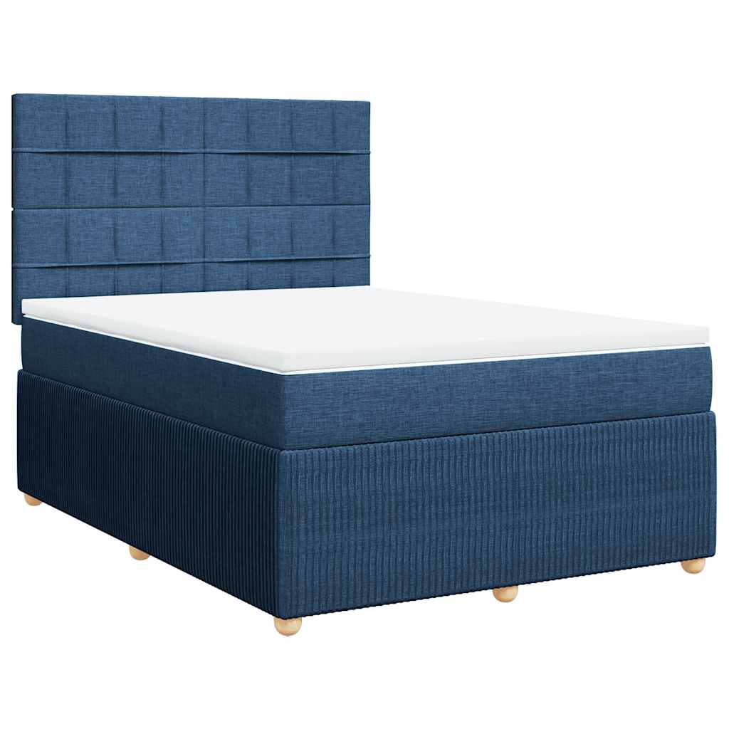 vidaXL Κρεβάτι Boxspring με Στρώμα Μπλε 140x190 εκ. Υφασμάτινο