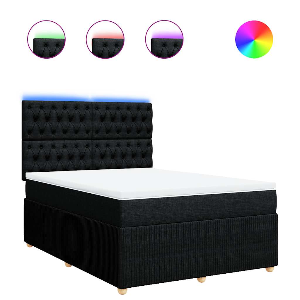 vidaXL Κρεβάτι Boxspring με Στρώμα Μαύρο 140x190 εκ. Υφασμάτινο
