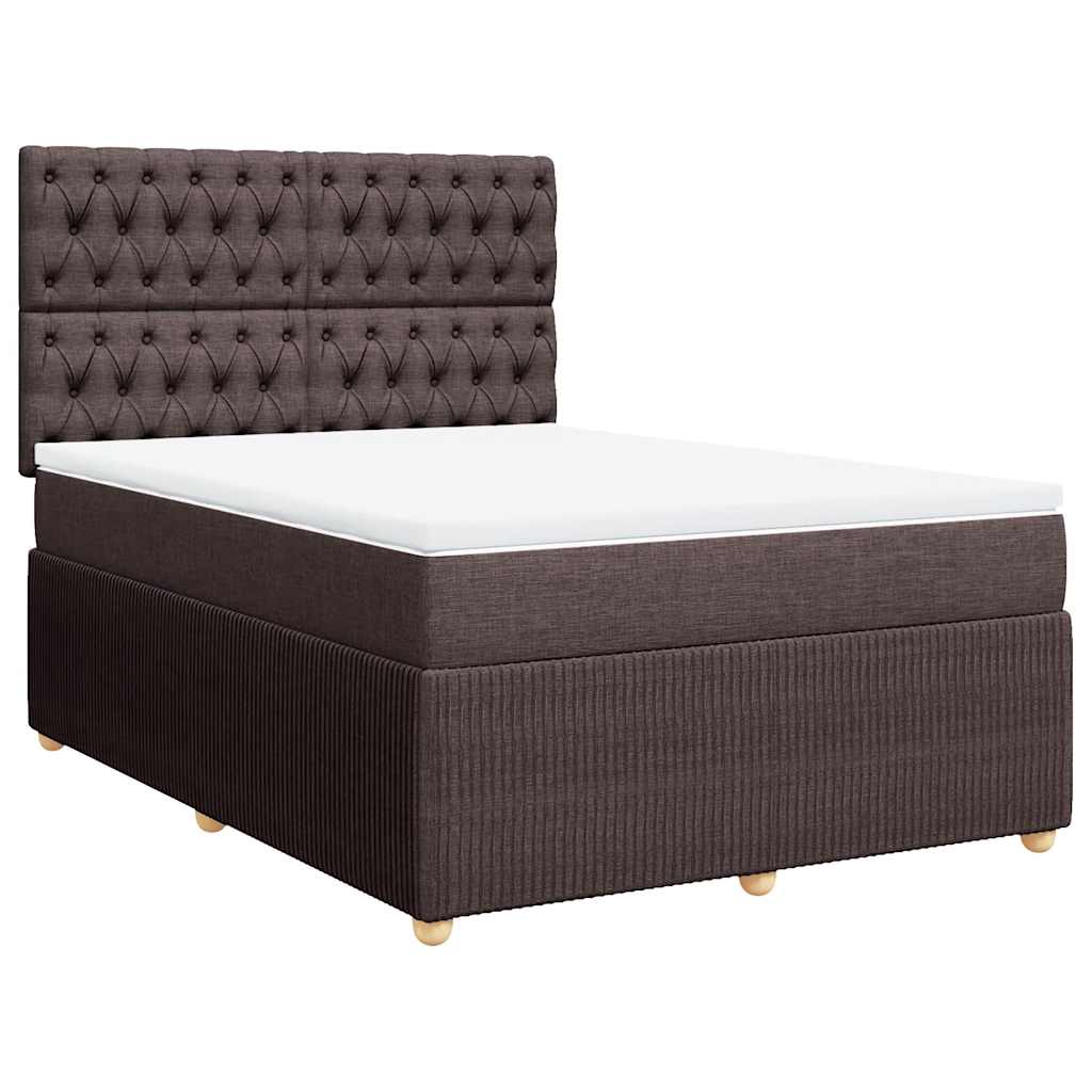 vidaXL Κρεβάτι Boxspring με Στρώμα Σκούρο Καφέ 140x190 εκ. Υφασμάτινο