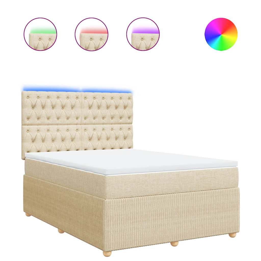 vidaXL Κρεβάτι Boxspring με Στρώμα Κρεμ 140x190 εκ. Υφασμάτινο