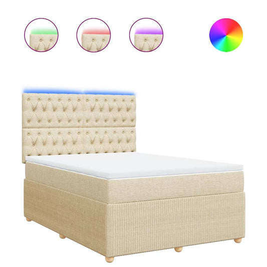 vidaXL Κρεβάτι Boxspring με Στρώμα Κρεμ 140x190 εκ. Υφασμάτινο