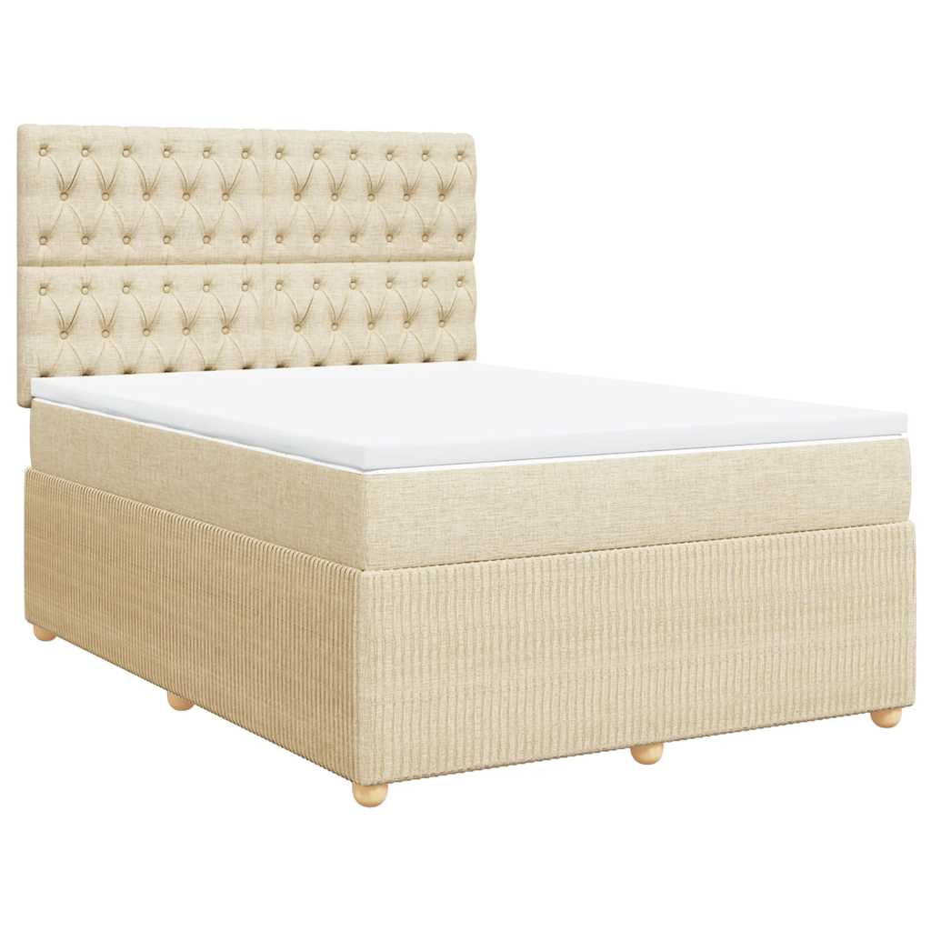 vidaXL Κρεβάτι Boxspring με Στρώμα Κρεμ 140x190 εκ. Υφασμάτινο