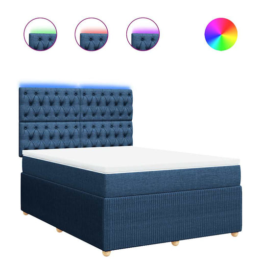 vidaXL Κρεβάτι Boxspring με Στρώμα Μπλε 140x190 εκ. Υφασμάτινο