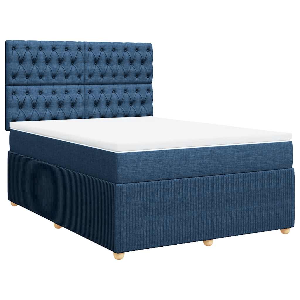 vidaXL Κρεβάτι Boxspring με Στρώμα Μπλε 140x190 εκ. Υφασμάτινο