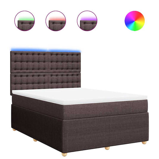 vidaXL Κρεβάτι Boxspring με Στρώμα Σκούρο Καφέ 140x190 εκ. Υφασμάτινο