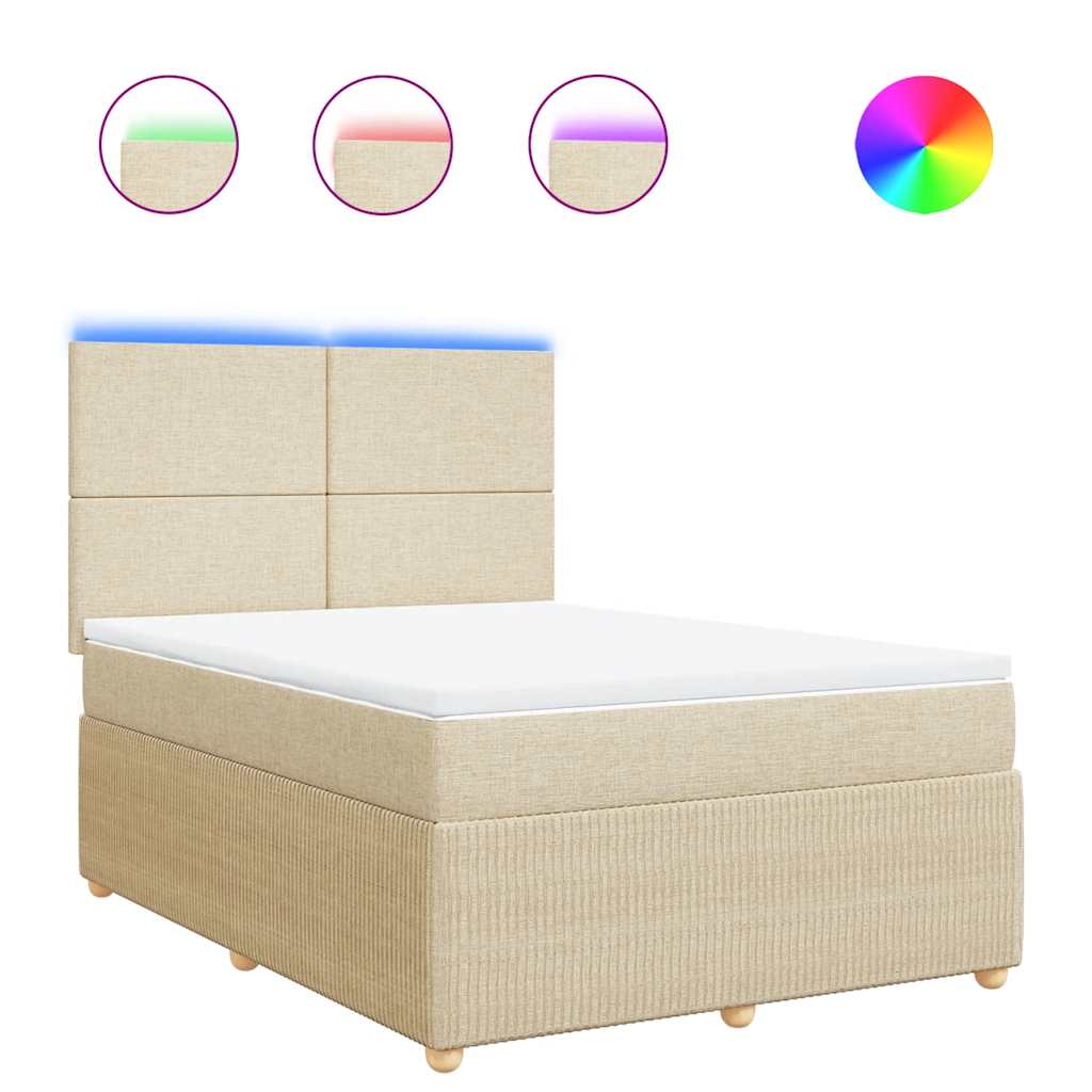 vidaXL Κρεβάτι Boxspring με Στρώμα Κρεμ 140x200 εκ. Υφασμάτινο
