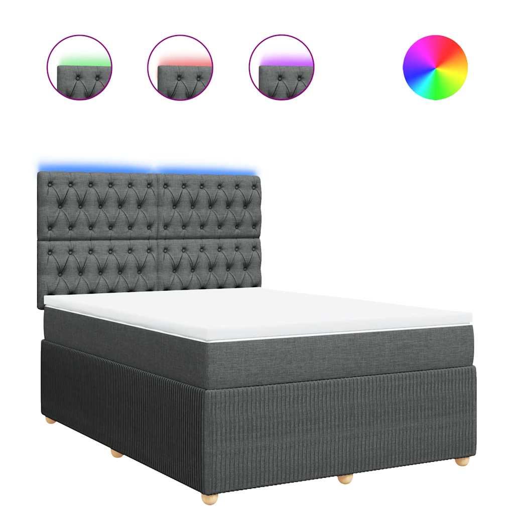 vidaXL Κρεβάτι Boxspring με Στρώμα Σκούρο Γκρι 140x200 εκ Υφασμάτινο