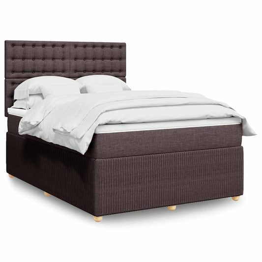 vidaXL Κρεβάτι Boxspring με Στρώμα Σκούρο Καφέ 140x200 εκ Υφασμάτινο