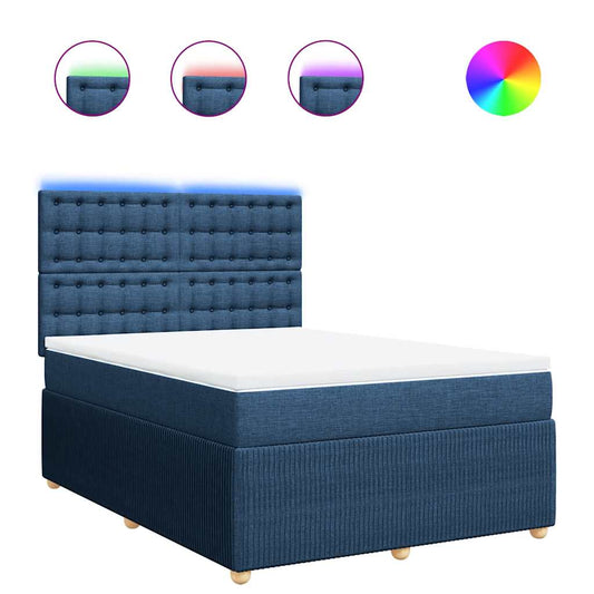 vidaXL Κρεβάτι Boxspring με Στρώμα Μπλε 140x200 εκ. Υφασμάτινο