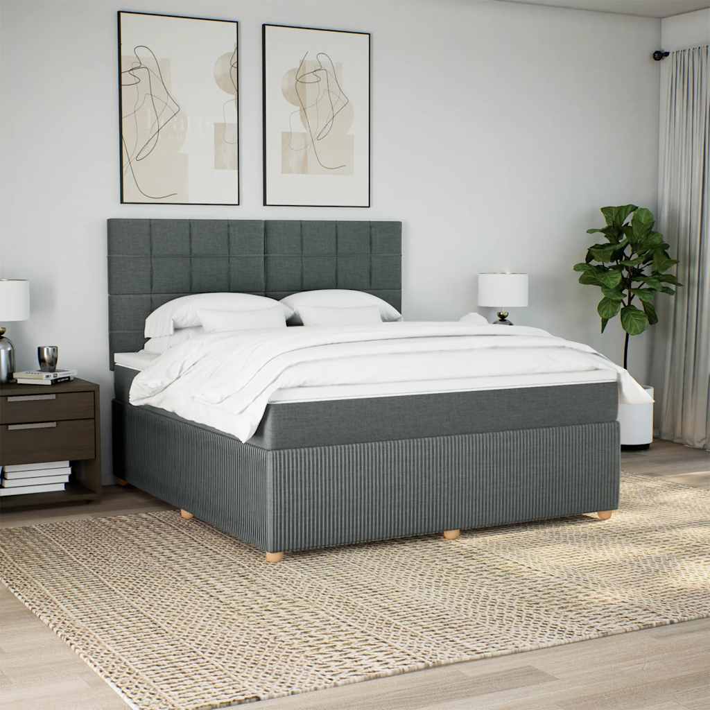 vidaXL Κρεβάτι Boxspring με Στρώμα Σκούρο Γκρι 180x200 εκ Υφασμάτιν