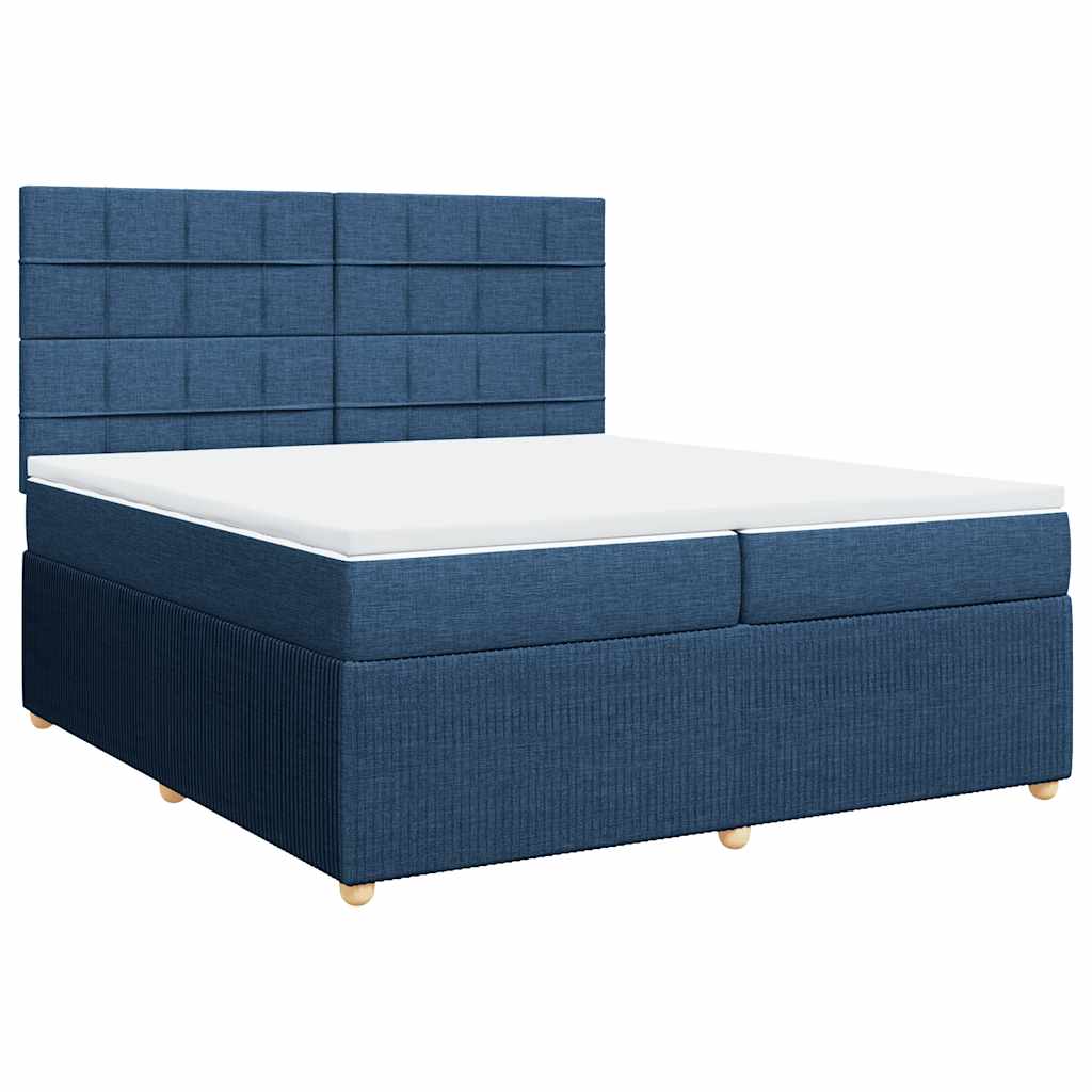 vidaXL Κρεβάτι Boxspring με Στρώμα Μπλε 200x200 εκ. Υφασμάτινο