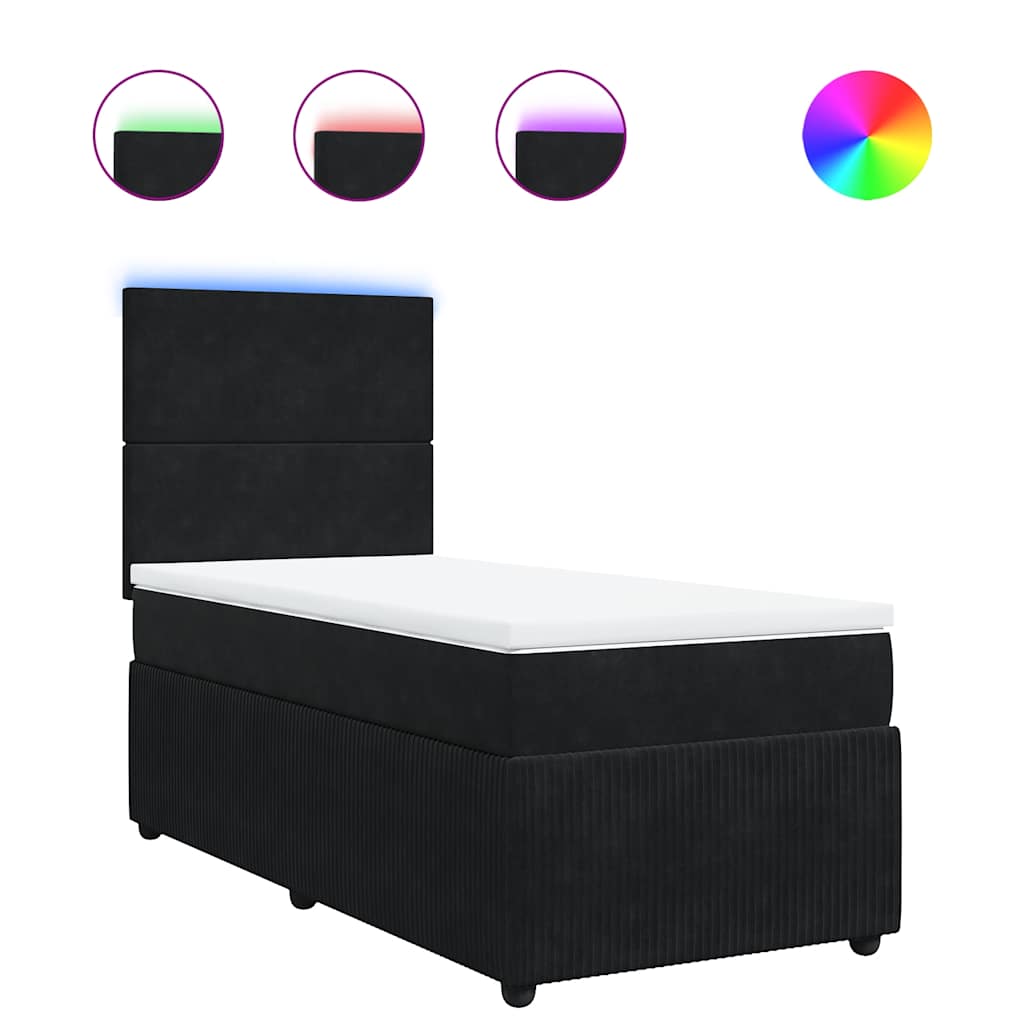 vidaXL Κρεβάτι Boxspring με Στρώμα Μαύρο 80 x 200 εκ. Βελούδινο