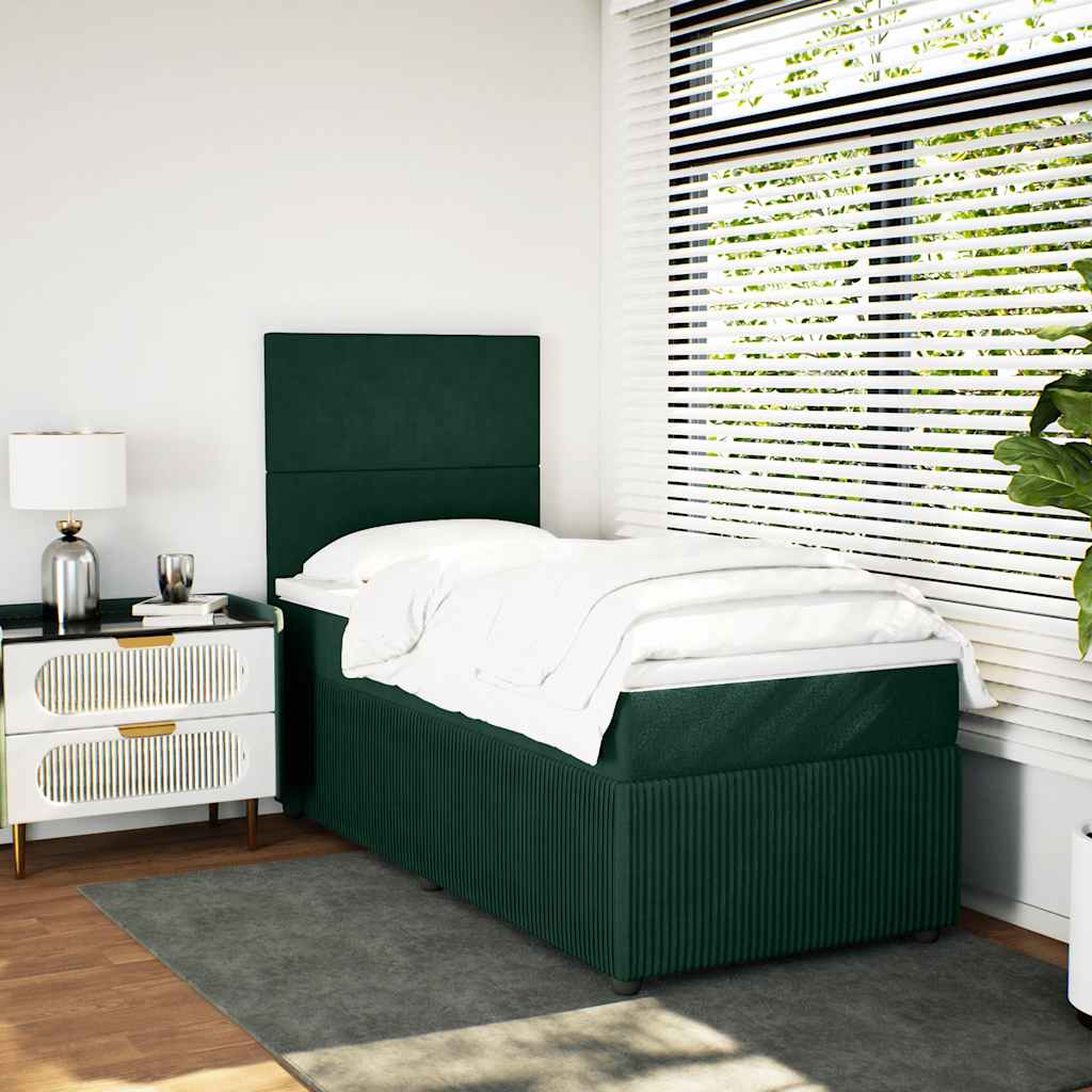 vidaXL Κρεβάτι Boxspring με Στρώμα Σκούρο Πράσινο 80x200 εκ. Βελούδινο
