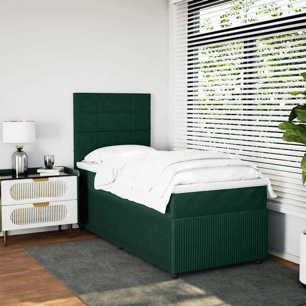 vidaXL Κρεβάτι Boxspring με Στρώμα Σκούρο Πράσινο 80x200 εκ. Βελούδινο
