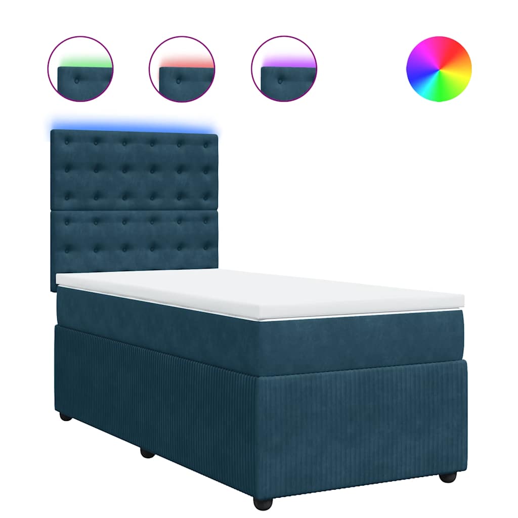 vidaXL Κρεβάτι Boxspring με Στρώμα Μπλε 80 x 200 εκ. Βελούδινο