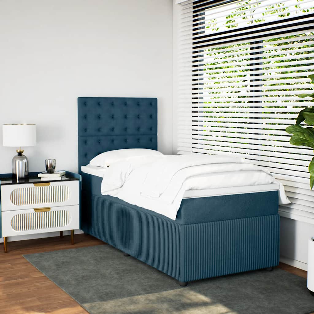 vidaXL Κρεβάτι Boxspring με Στρώμα Μπλε 80 x 200 εκ. Βελούδινο
