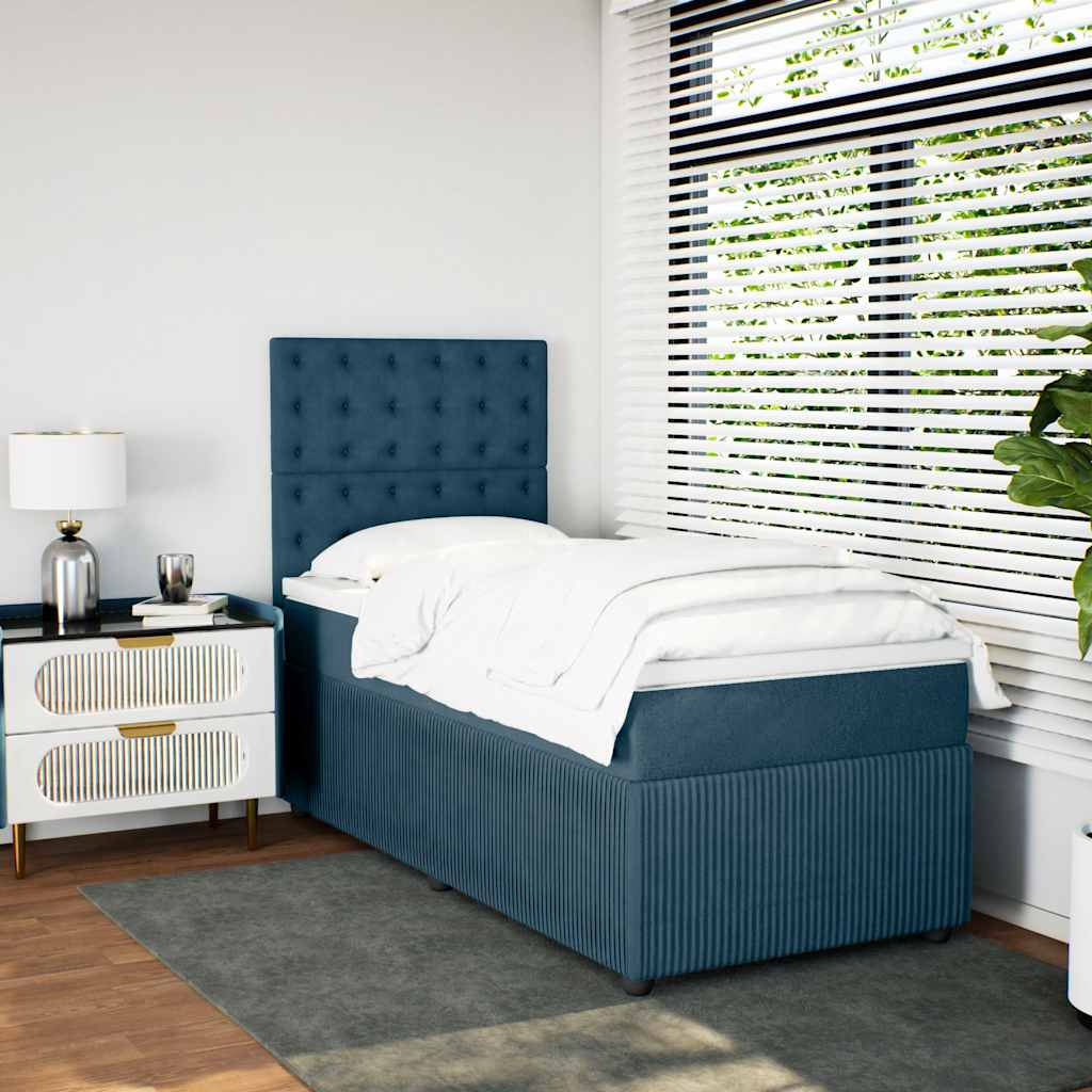 vidaXL Κρεβάτι Boxspring με Στρώμα Μπλε 80 x 200 εκ. Βελούδινο
