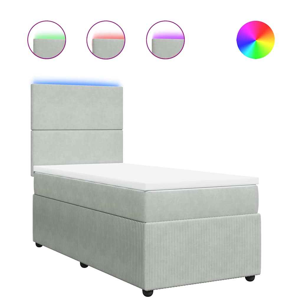 vidaXL Κρεβάτι Boxspring με Στρώμα Ανοιχτό Γκρι 90x190 εκ. Βελούδινο