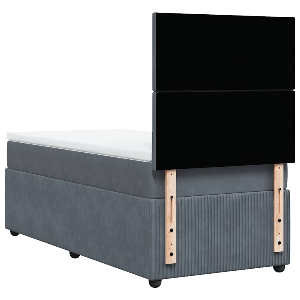 vidaXL Κρεβάτι Boxspring με Στρώμα Σκούρο Γκρι 90x190 εκ. Βελούδινο