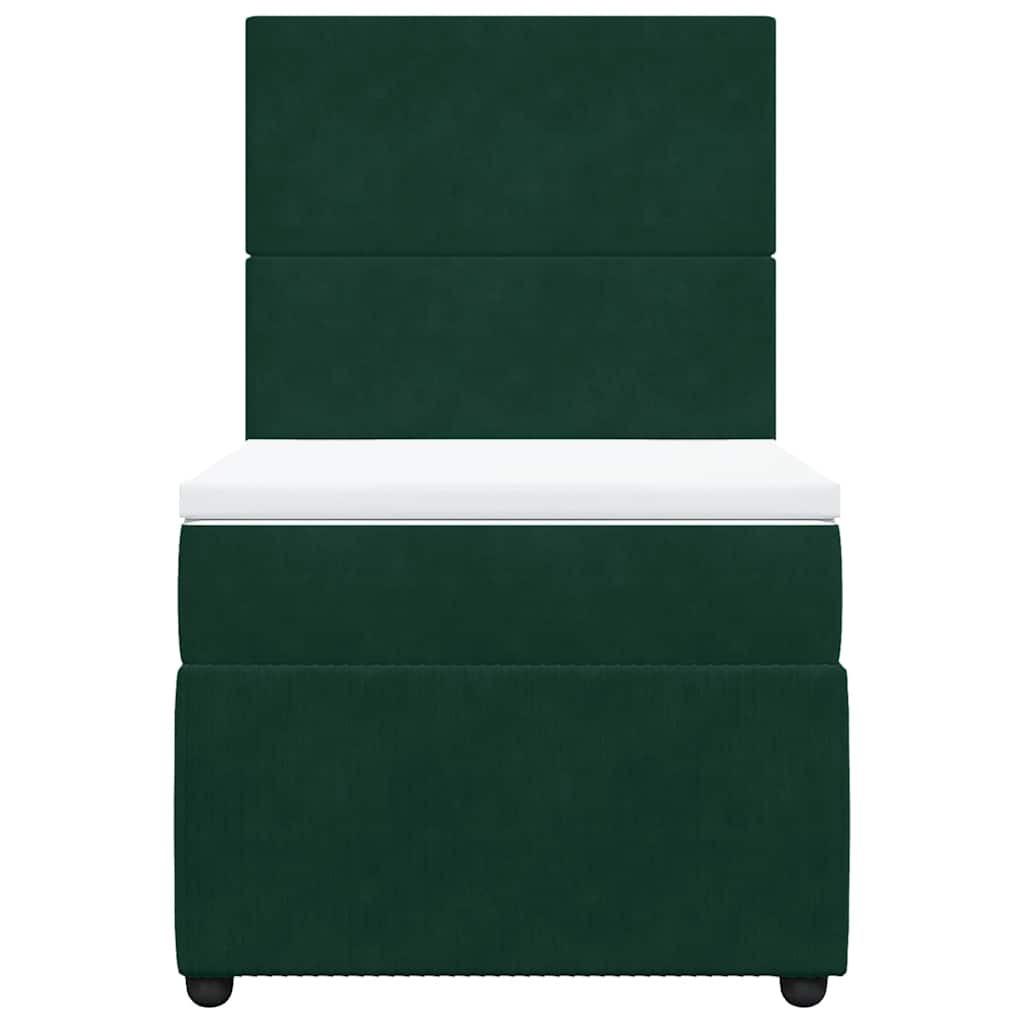 vidaXL Κρεβάτι Boxspring με Στρώμα Σκούρο Πράσινο 90x190 εκ. Βελούδινο