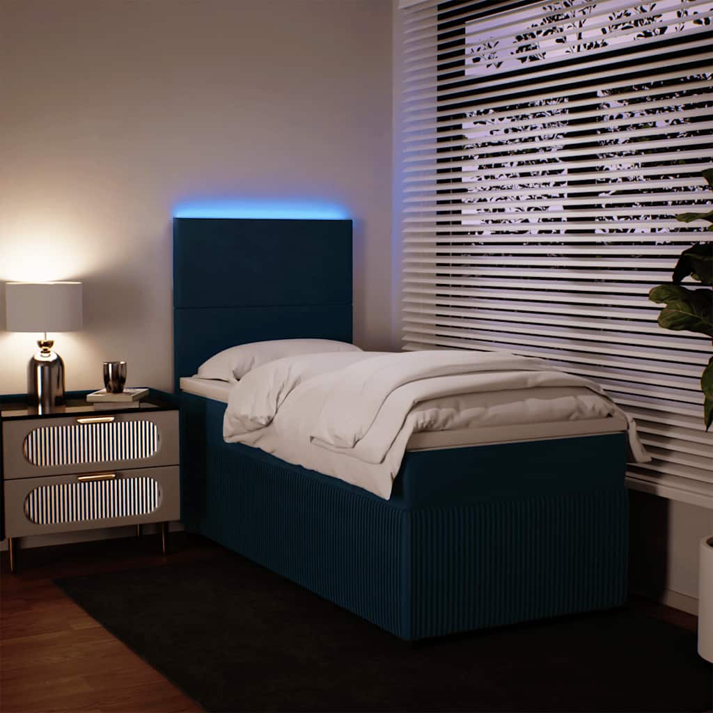 vidaXL Κρεβάτι Boxspring με Στρώμα Μπλε 90x190 εκ. Βελούδινο