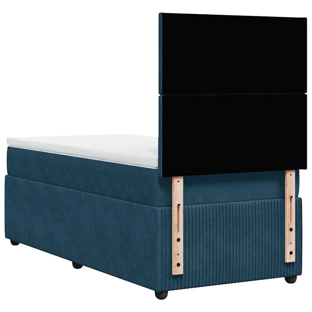 vidaXL Κρεβάτι Boxspring με Στρώμα Μπλε 90x190 εκ. Βελούδινο