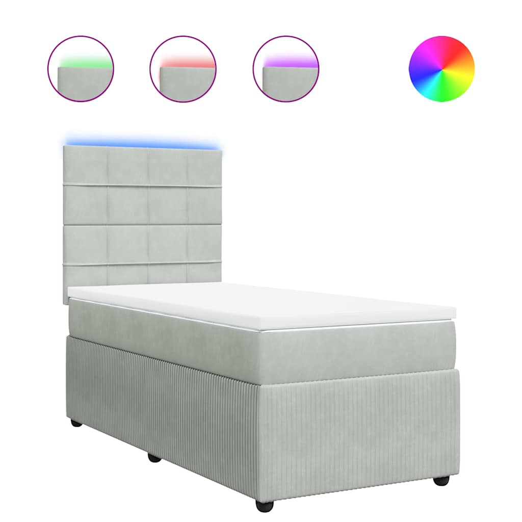 vidaXL Κρεβάτι Boxspring με Στρώμα Ανοιχτό Γκρι 90x190 εκ. Βελούδινο