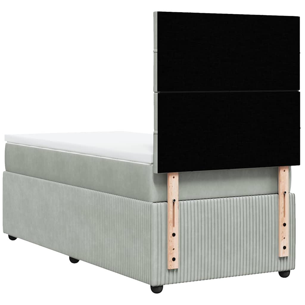 vidaXL Κρεβάτι Boxspring με Στρώμα Ανοιχτό Γκρι 90x190 εκ. Βελούδινο
