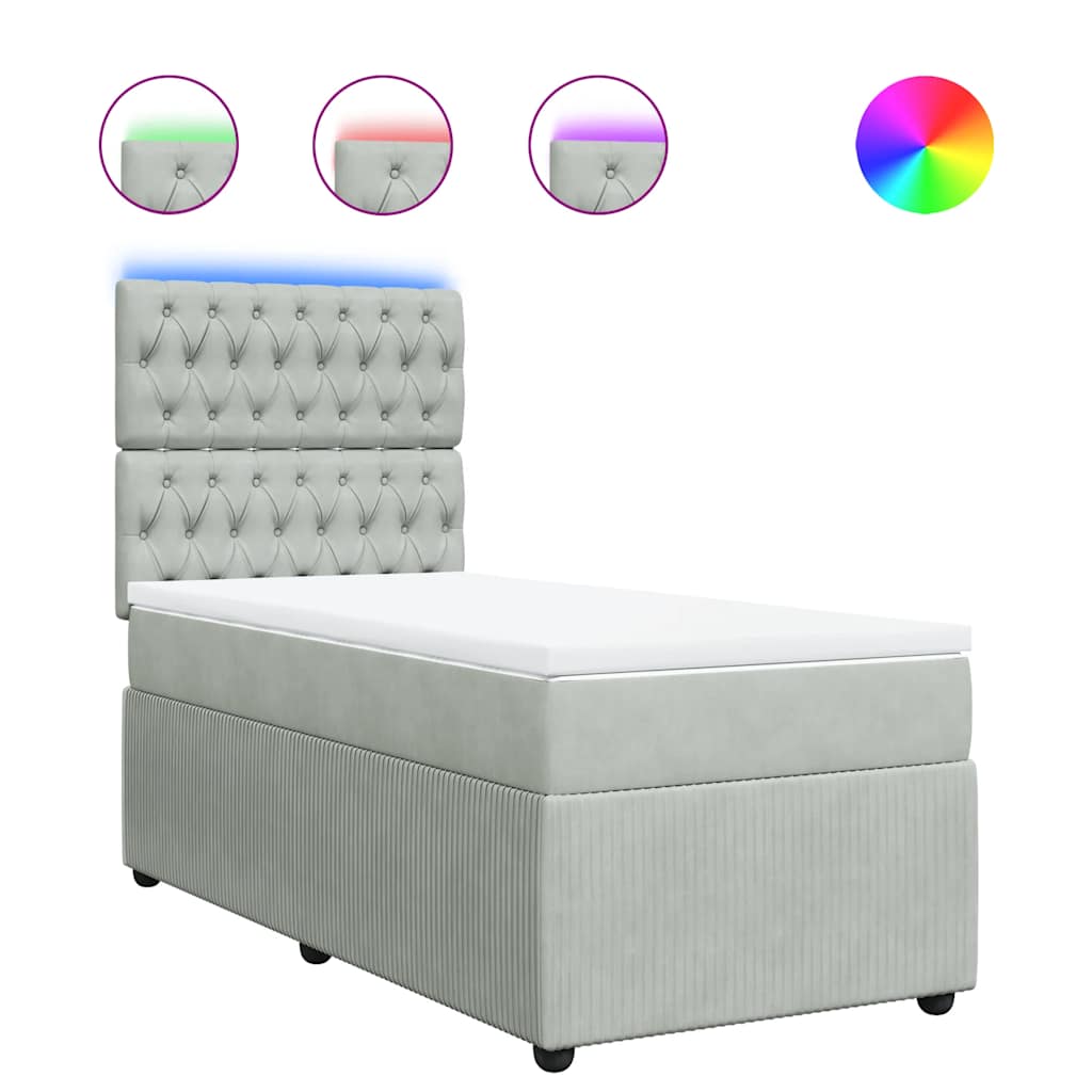 vidaXL Κρεβάτι Boxspring με Στρώμα Ανοιχτό Γκρι 90x190 εκ. Βελούδινο